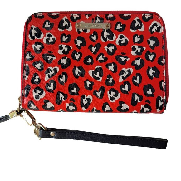 Stella & Dot Wild Hearts Tech Clutch Red Zip Wallet Wristlet Love Valentine 7x5" - Picture 1 of 8